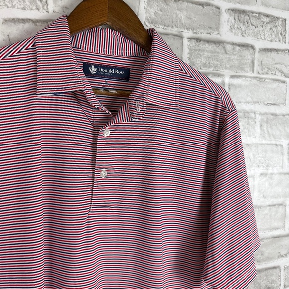 Donald Ross Patriotic Striped Performance Golf Polo Mens Medium Stretch - Picture 1 of 7